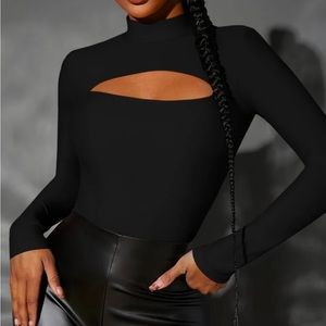Black mock neck cut out bodysuit new